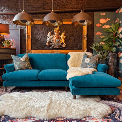 Truffle RHF Chaise in Plush Blue New Teal Velvet