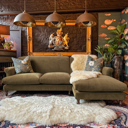 Truffle RHF Chaise in Plush Khaki Velvet