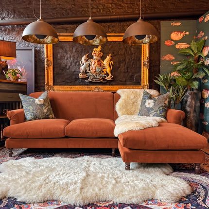 Truffle RHF Chaise in Plush Orange Marmalade Velvet