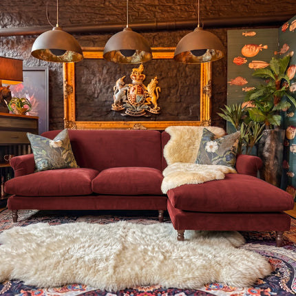 Truffle RHF Chaise in Plush Oxblood Velvet