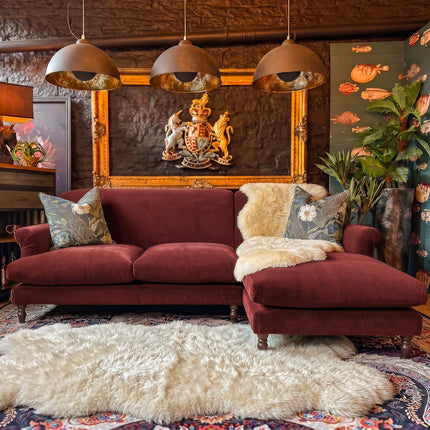 Truffle RHF Chaise in Plush Oxblood Velvet