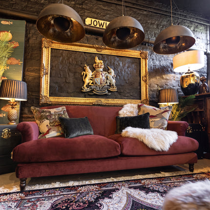 Truffle Sofa in Oxblood Velvet