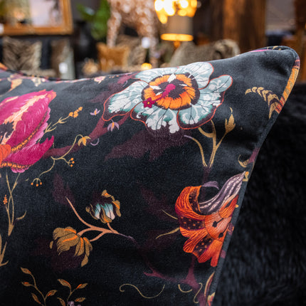 Cushion Bolster in Fantasia Floral Velvet Feather Filled - Large Clearance