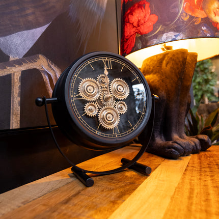 Small Black Table Clock With Gears