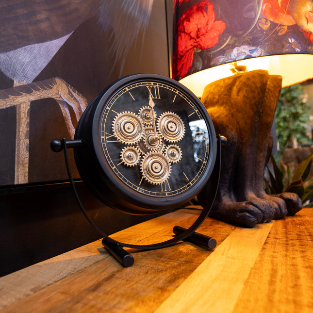 Small Black Table Clock With Gears