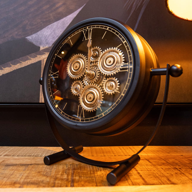 Small Black Table Clock With Gears