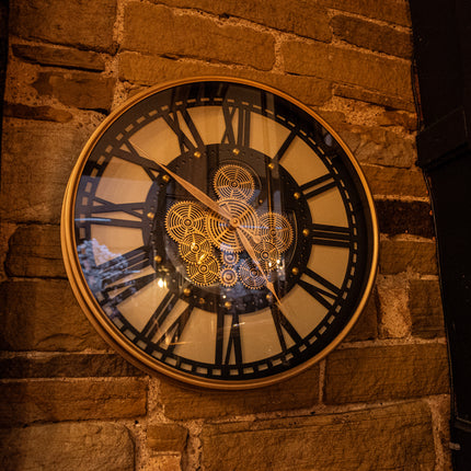 Gold Industrial Wall Clock with Cogs