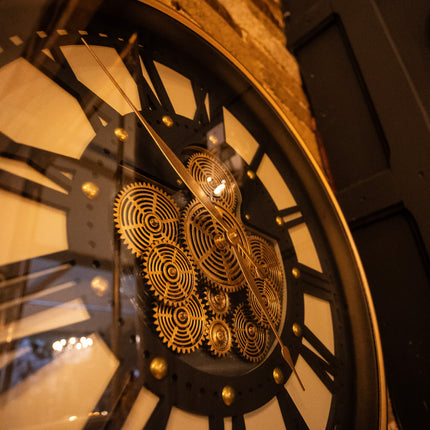 Gold Industrial Wall Clock with Cogs