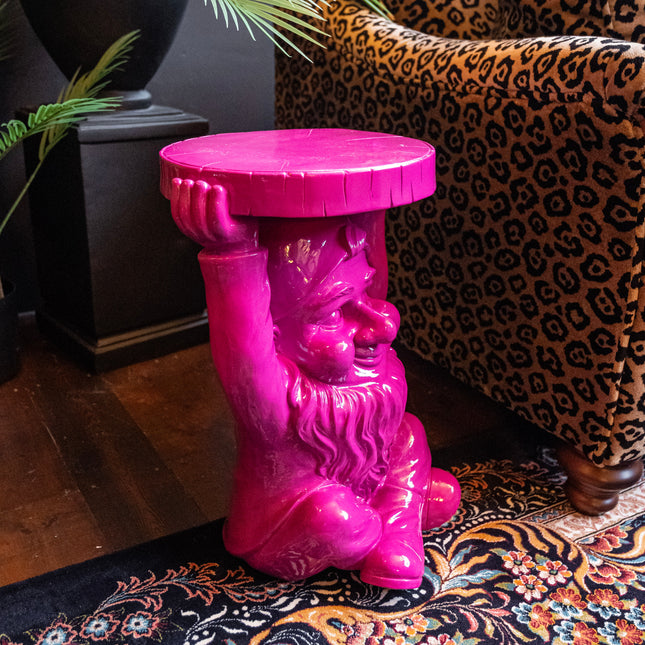 Electric Pink Gnome With A Trunk Slice Side