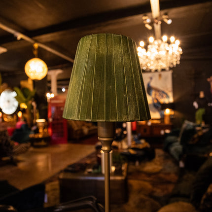 Antique Bronze Rechargeable Table Lamp with Green Shade