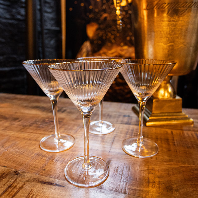 Ribbed Gold Rim Martini Glasses Set of 4
