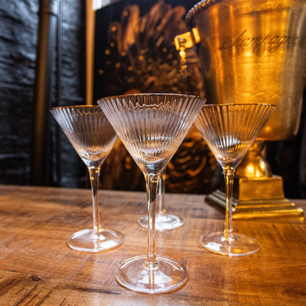 Ribbed Gold Rim Martini Glasses Set of 4