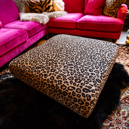 Darcey Footstool in Leopard Cream Velvet  - New
