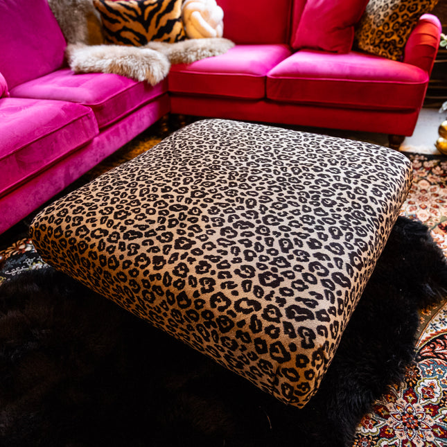 Darcey Footstool in Leopard Cream Velvet  - New