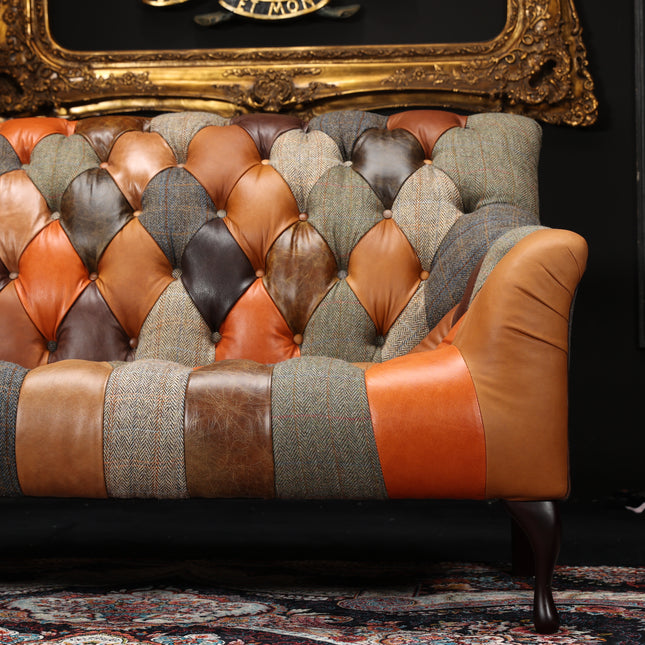 Blossom Patchwork Petite Sofa in Harris Tweed & Leather Mix