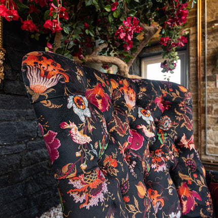 Selfridges Buttoned Wing Back Chair in Fantasia Floral Velvet