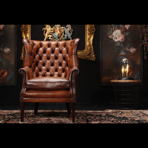 Mackenzie Tetrad Chesterfield Chair in Hand Antiqued Buffalo Leather