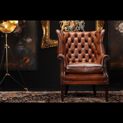 Mackenzie Tetrad Chesterfield Chair in Hand Antiqued Buffalo Leather