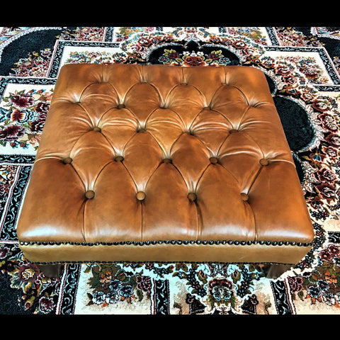 Chessington Square Under Footstool in Amalfi Tan Leather - Clearnace