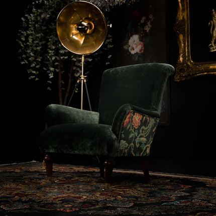 Grace Spink & Edgar Wing Chair in Opium Emerald & Chifu Charcoal