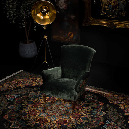 Grace Spink & Edgar Wing Chair in Opium Emerald & Chifu Charcoal