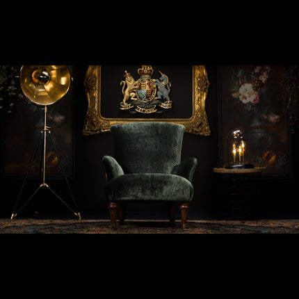 Grace Spink & Edgar Wing Chair in Opium Emerald & Chifu Charcoal