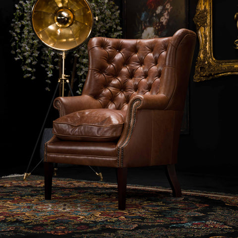 Mackenzie Tetrad Chesterfield Chair in Saddler Walnut Leather