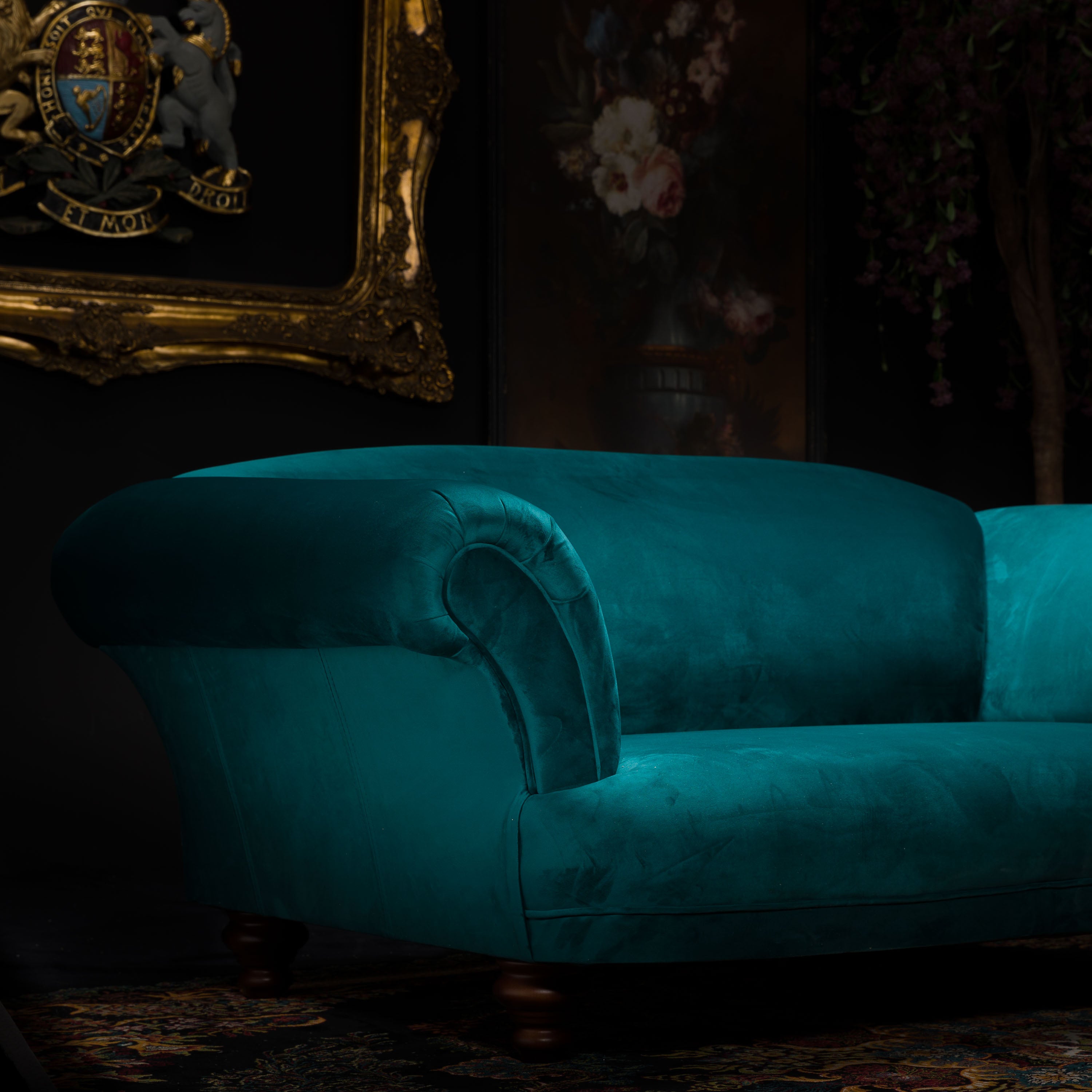 Dark teal deals velvet sofa