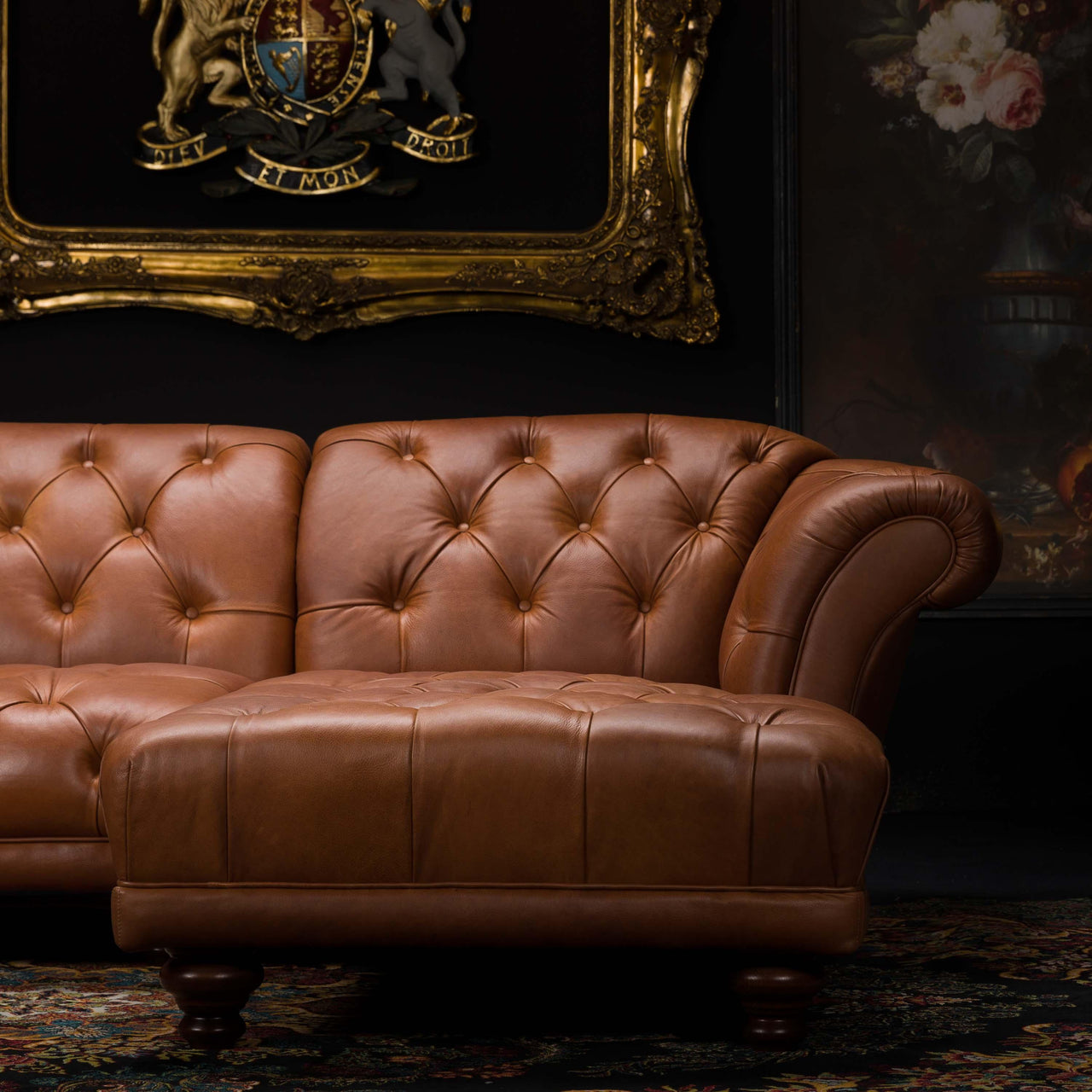 Oskar 2 Seater RHF Chaise Chesterfield Sofa in Amalfi Brandy Leather ...