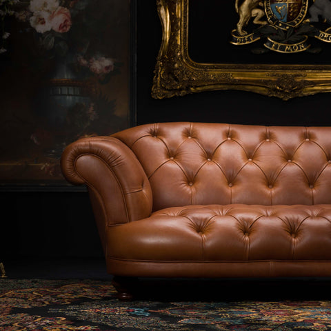 Oskar 2 Seater RHF Chaise Chesterfield Sofa in Amalfi Brandy Leather