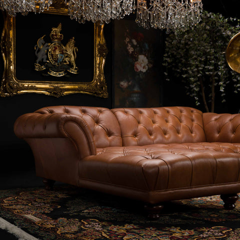 Oskar 2 Seater LHF Chaise Chesterfield Sofa in Amalfi Brandy Leather