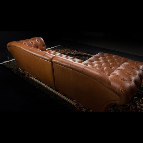Oskar 2 Seater LHF Chaise Chesterfield Sofa in Amalfi Brandy Leather