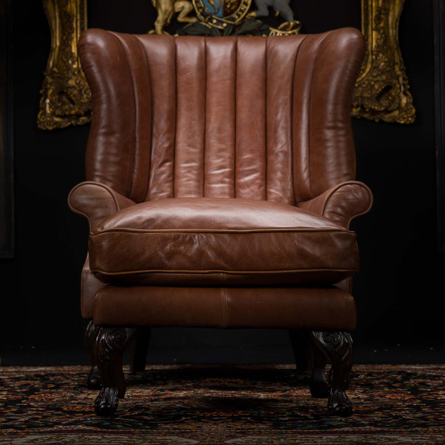 Portland Tetrad Wing Chair in Saddler Walnut Leather