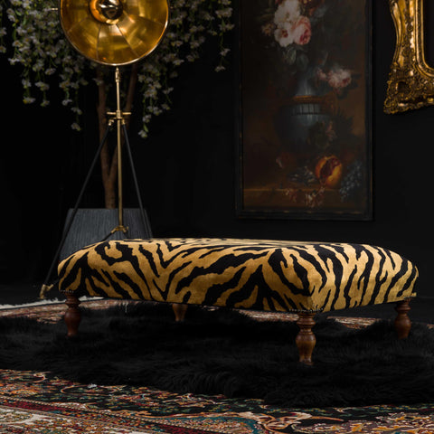 Selfridges Deluxe Footstool in Zebra Gold Velvet