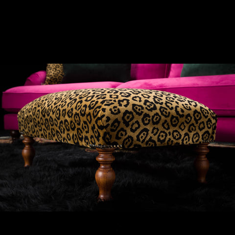Selfridges Small Footstool in Leopard Gold Velvet