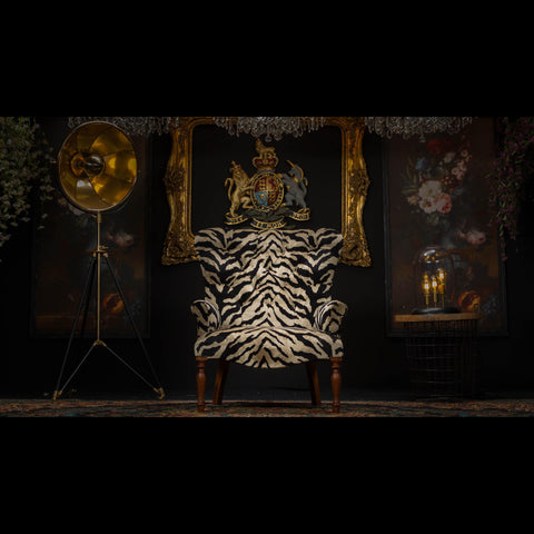 Selfridges Buttoned Wing Chair in Zebra Cream Velvet