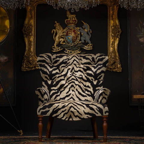 Selfridges Buttoned Wing Chair in Zebra Cream Velvet