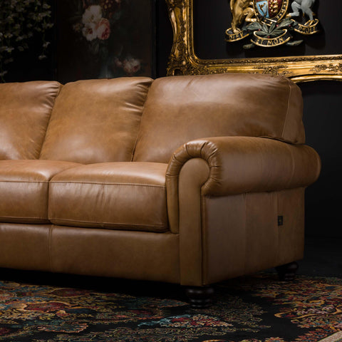 William 3 Seater Sofa in Aniline Brown Leather - Clearance