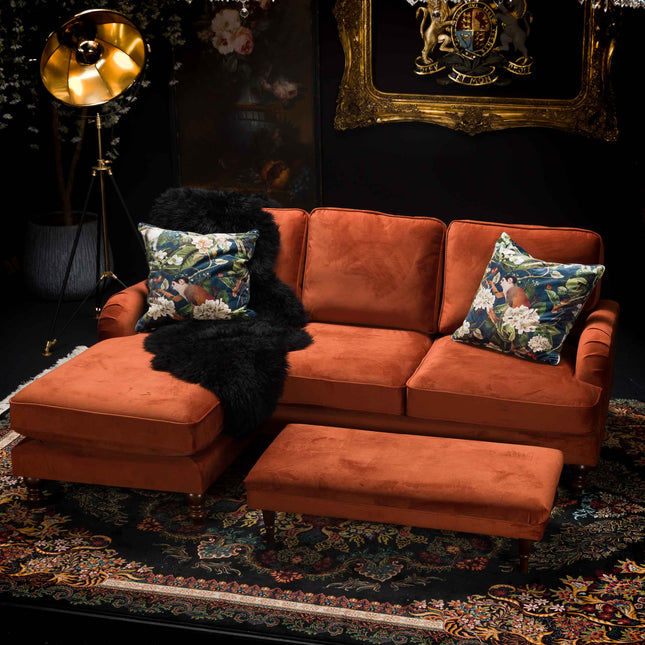 Albert Footstool in Plush Marmalade Velvet - Clearance