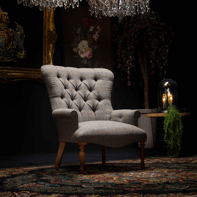 Selfridges Buttoned Wing Back Chair in Harris Tweed