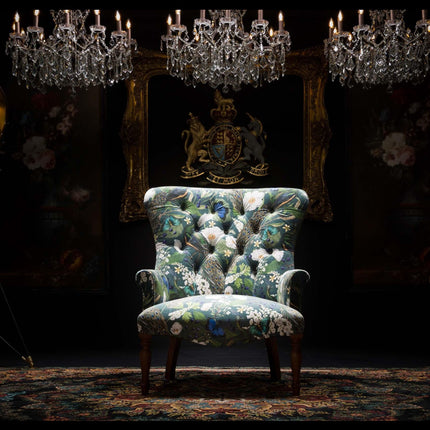 Selfridges Buttoned Wing Chair in Peacock Butterfly Teal Velvet