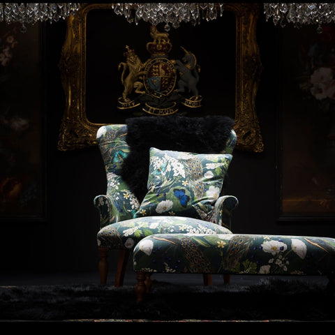 Selfridges Buttoned Wing Chair in Peacock Butterfly Teal Velvet
