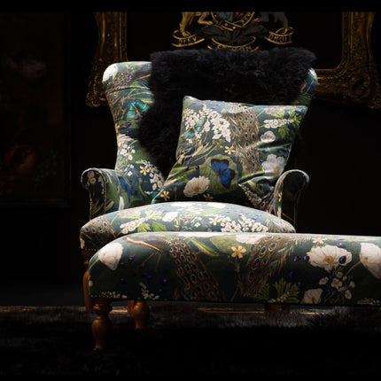 Selfridges Buttoned Wing Chair in Peacock Butterfly Teal Velvet