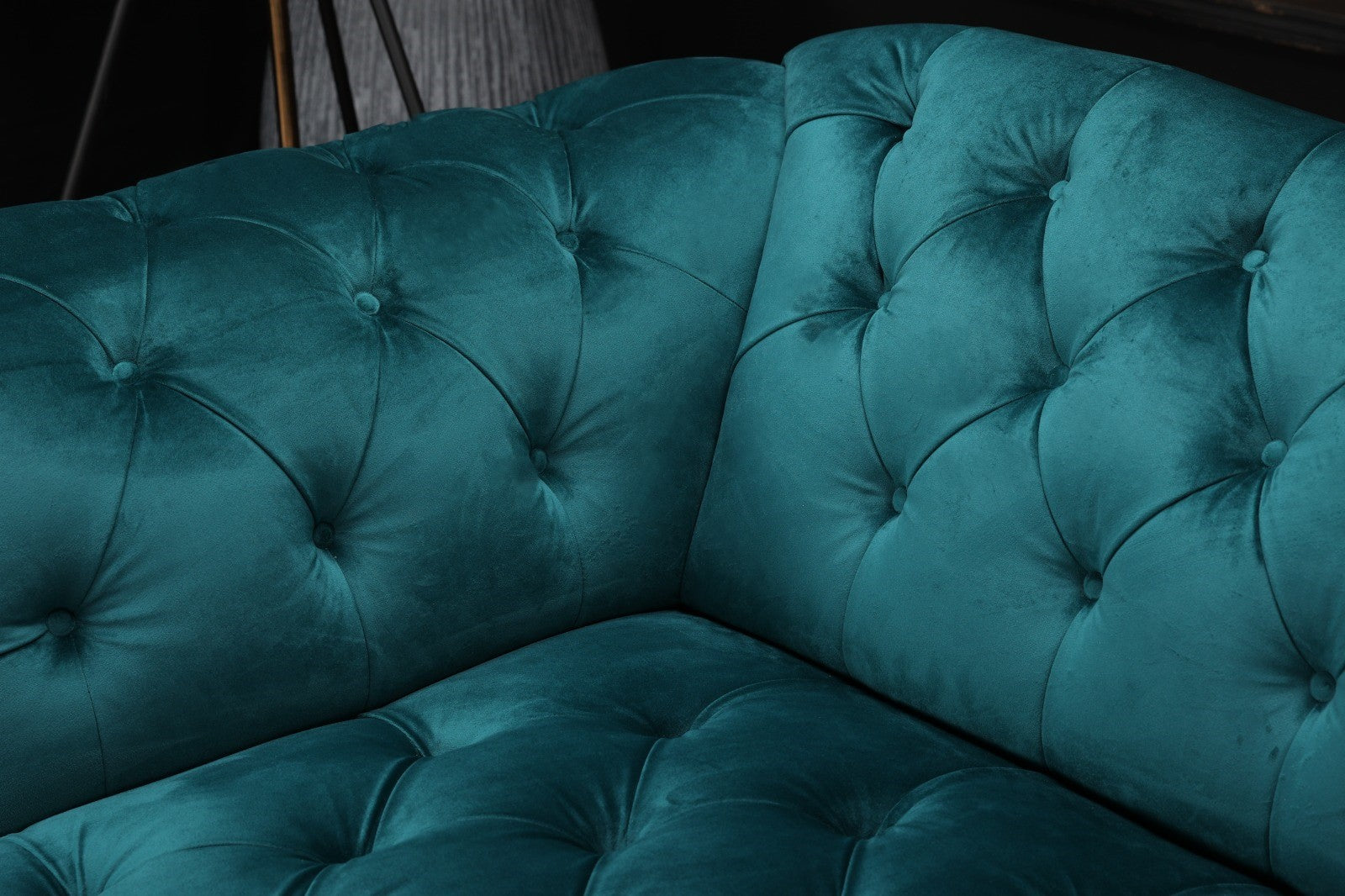 Teal velvet 2024 tufted sofa