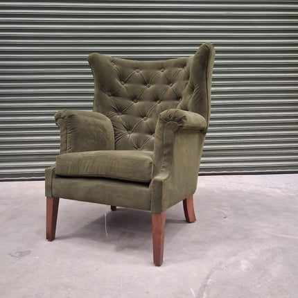 Chesterfield Wing Back in Green Velvet - Factory Seconds