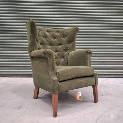 Chesterfield Wing Back in Green Velvet - Factory Seconds