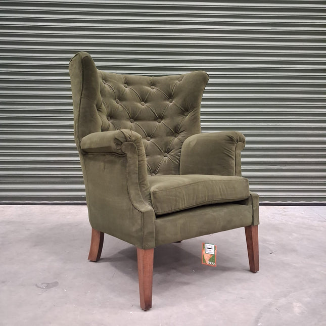 Chesterfield Wing Back in Green Velvet - Factory Seconds