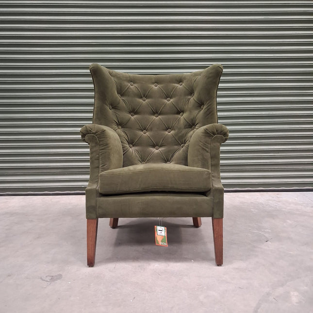 Chesterfield Wing Back in Green Velvet - Factory Seconds
