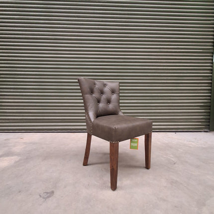 Riley Chesterfield Dining Chair in Dark Green Leather - Factory Seconds
