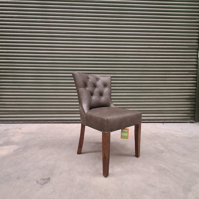 Riley Chesterfield Dining Chair in Dark Green Leather - Factory Seconds